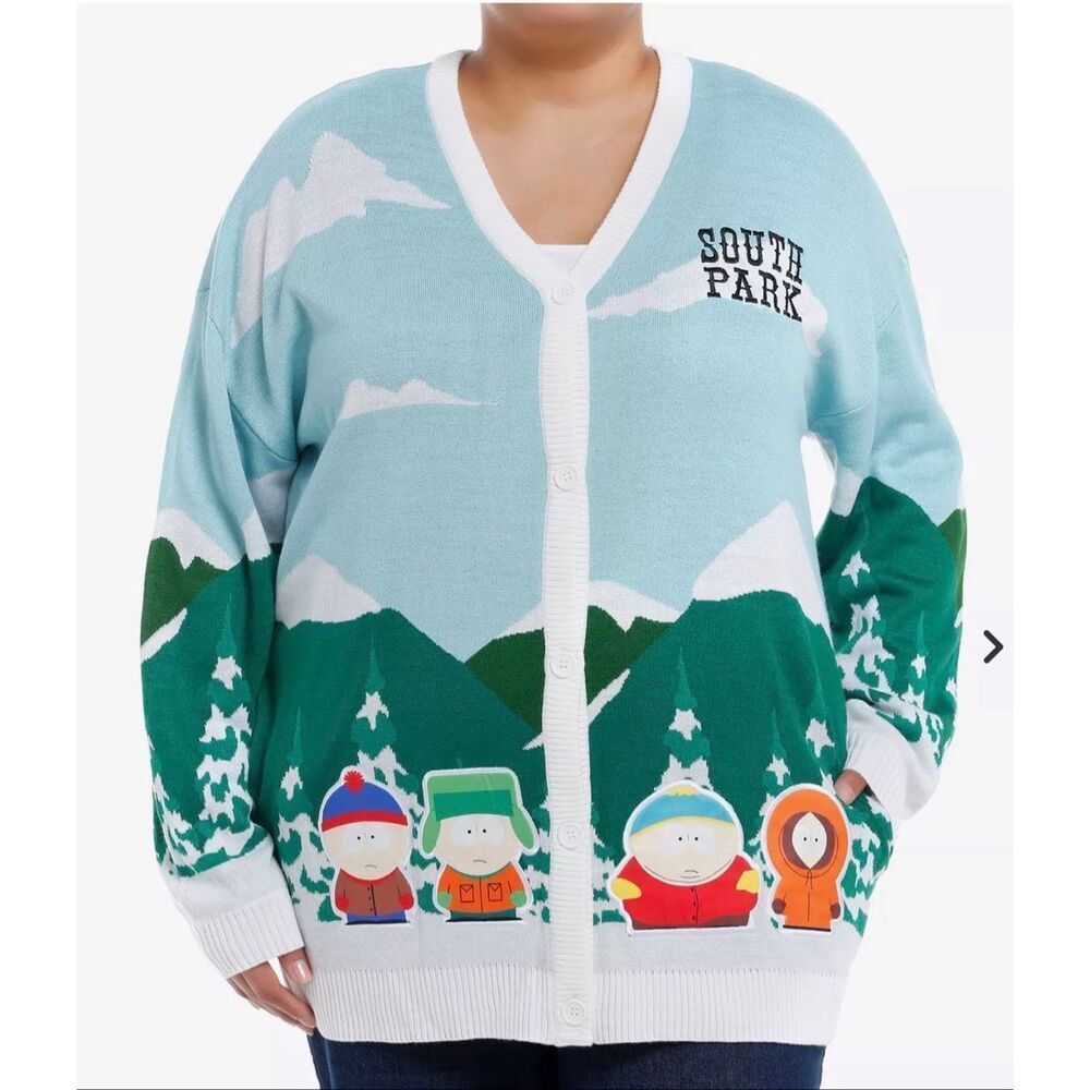 Hot Topic South Park Group Mountains Girls Cardigan Plus Size 2 Nwt